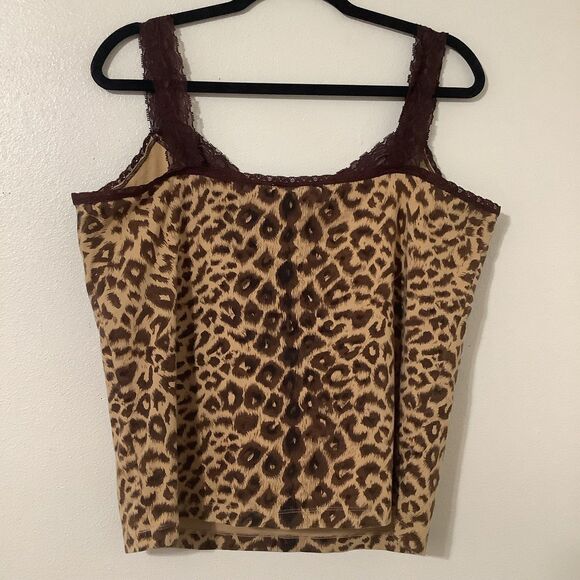 Vintage Y2K Tan Cheetah Animal Print McBling Bohemian Boho Lace Camisole L - Picture 6 of 9
